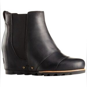 Sorel Lea Wedge Black Waterproof Leather Ankle Boots